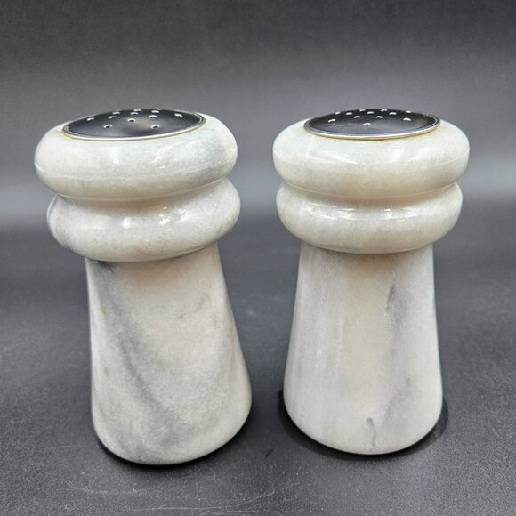 Marble Salt & Pepper Shakers White Grey Heavy Set Read - Picture 8 of 9